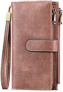 GOIACII Portefeuille Femme Cuir avec Blocage RFID Grande Femmes Embrayage avec Plusieurs Emplacements pour Cartes et Fermeture éclai et Bracelet Portefeuille,Vintage