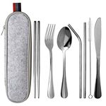 nuoshen Cutlery Set,Portable Stainless Steel Utensils Reusable Travel Camping Cutlery Set Knive/Fork/Spoon/Chopsticks/Straws/Brush/Portable Case(8 Piece)