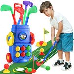 Doloowee Toddler Golf Set Toys for Kids, Upgrade Golf Suitcase Game Play Set with 4 Colorful Golf Sticks 6 Balls 2 Practice Holes and a Putting Mat Indoor & Outdoor Toys for Toddlers Boys Girls