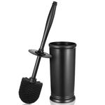 Toilet Bowl Brush Holder Set: Bathroom Deep Cleaning Toilet Scrubber Rim Cleaner with Caddy for Restroom Rv - Hidden Modern Elegant Toilet Clean Decorative Accessories - Black