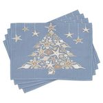 Ambesonne Christmas Place Mats Set of 4, Nautical Elements Sea Life Theme with Noel Tree Winter Season, Washable Fabric Placemats for Dining Table, Standard Size, Beige Cream