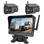 Dual Magnetic Solar Wireless Backup Camera 7 inch Monitor-Max4 Channels DVR Looping 1080P 9600Amh Rechargeable Suitable for Truck Trailer Semi RV Camper Rear View Camera Easy Install (2 Camera)
