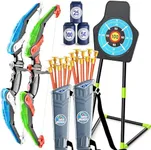 EagleStone 2 Pack Kids Bow and Arrow with LED Light,Archery Set with Standing Target for Kids, Bow and Arrow Toys for Kids 4-6 6-8 8-12,Outdoor Games Toys for Kids Boys Girls