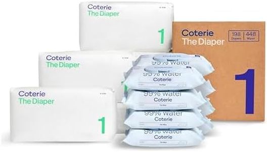 Coterie Baby Wipes + Diapers Kit, Size 1 Diapers (198 Count) & 8 Pack (448 Count) Baby Wipes with 99% Water, Plant Based Materials, Hypoallergenic for Sensitive Skin, Baby Essentials