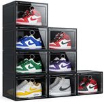 Yukui LLc Large Shoe Boxes Clear Plastic Stackable, 8 Pack Drop Side Shoe Storage Boxes with Magnetic Door, Shoe Storage Organizer Sneaker Storage Display Fit up to US Size 13 Black