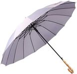 ThreeH Auto Open Stick Umbrella Windproof and Rainproof Protable Lightweight Bamboo Hook Handle KS08,Gray