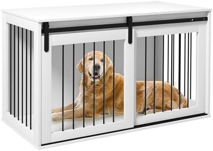 PawHut Dog Crate Furniture, 46.5" Dog Crate End Table Indoor Dog House for Extra Large Dogs, with Sliding Door, Lock, White