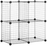 Amazon Basics 4-Cube Wire Grid Storage Shelves, 14" x 14" Stackable Cubes, Black