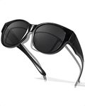 LVIOE Polarised Fitover Sunglasses for Women, Trendy Round Frame Wear Over Glasses with UV Protection