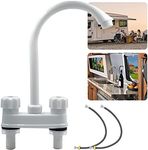 2 Hole Caravan Mixer Tap, Microswitchs Spout, 100 mm Centers Deck Mounted, 1/2 Turn, 360° Swivel Spout, Include 2 pcs Flexible Hoses for Van Motorhome Boat RV Campervan