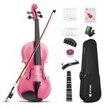 Vangoa 3/4 Violin Beginner Acoustic Violin Fiddle Starter Set for Students with Violin Case, Rosin, Shoulder Rest, Tuner, Strings, Violin Bow, Fingerboard Sticker, Pink