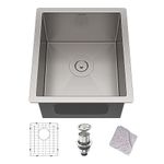 MENSARJOR 15 x 17 Inches 16 Gauge Stainless Steel Undermount Kitchen Sink, Single Bowl Bar Sink with Free Sliding Colander and Basket Drain Strainer, Suitable for Minimum 18 Inches Cabinet