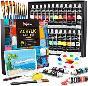 Gifort Set di Colori Acrilici per Dipingere - 39 Colori da 24x22ML con 10 Pennelli per Dipingere Acrilico, Tavolozza a Forma di Fiore Inclusa