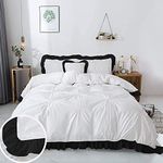 2 Tone Corner Ruffle Pinch Quilt/Rajai/Duvet Cover Set 3 PC, Luxurious Soft & 100% Cotton with Zipper (1 Duvet Cover & 2 Pillow Cover) 400 Thread Count-Single Size, Black Solid