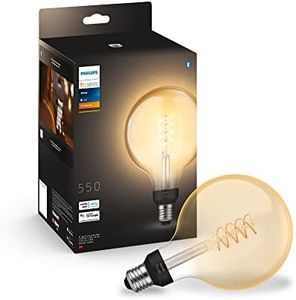 Philips Hue White Filament, Lampadina LED Smart a Filamento Globo, Luce Bianca Calda, Dimmerabile, Attacco E27