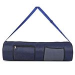 Prarabdh Yoga Mat Bag Cover only with pocket & mobile pouch large size for women mens (Navy Blue)