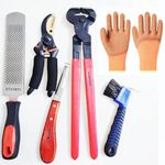 XTDTMTC Horseshoe Trimmer Scissor Tool, Horseshoe Knife, Farrier Rasp File and Rubber Handle, Horseshoe Brush, Horseshoe Knife, Horseshoe Knife 6-Piece Horse Cage Horseshoe Trimmer Tool Kit