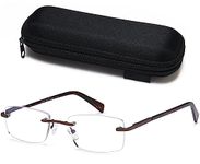 VVDQELLA Reading Glasses Men - Lightweight Rimless Metal Mens Eyeglasses Readers - Blue Light Blocking - Stay Clear Magnifying Vision & Spring Hinges & Case (Brown,1.75x)