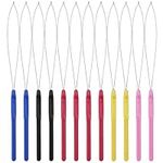 12PCS Multicolored Plastic Hair Extension Loop, Hair Extension Loop, Needle Threader Pulling Hook Tool for Micro Links Hair Feather Extensions Kit Hair Styling Tools Accessory Multicolor