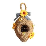 Obelunrp Humming Bird Houses, Hemp Rope Woven Bird Nest with Sunflower & Bees Decor, Rustic Hanging Hummingbird Nest for Bee Party Supplies (Style 1)