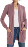 GRACE KARIN Women's Casual Long Sleeve Cardigan Sweater wiith Pockets Dark Pink M