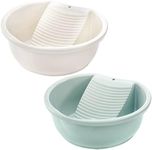 SOUJOY 2 Pack Washboard Basin for Hand Washing Clothes, Plastic Non-Slip Washtub with Integrated Washboard, Small Delicate Articles Washing Clothes Laundry for Home and Outdoor