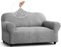 PAULATO BY GA.I.CO. Loveseat Slipcover - Oversized Chair Cover - Stretch Couch Cover - Cushion Love Seat Sofa Slip Cover - 1-Piece Form Fit Washable Protector - Jacquard 3D Collection - Grey Arabesco