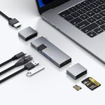 USB C Hub for MacBook, USB-C Hub 7-in-2, for Thunderbolt 4 USB C Port, 4K 60Hz HDMI, Ethernet, 2 USB A Data Ports microSD SD Card Reader for MacBook Pro 13 Inch, MacBook Air M1 M2 M3 iPad Dell Lenovo