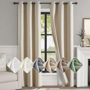 jinchan 100% Blackout Curtains for Bedroom Living Room Linen Blackout Curtains 84 Inch Long Room Darkening Curtains Linen Textured Drapes 2 Panels Window Curtains Grommet Top Heathered Beige