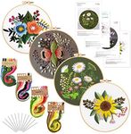 Louise Maelys 4Pack Embroidery Starters Kit with Pattern for Beginners Adults, Full Range of Stamped Cross Stitch Kit Set with Embroidery Hoop Cloth Thread Needlepoint Kit Floral Series