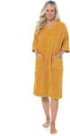 IUEG 100% Cotton Terry Towelling Bathrobe for Women Zip Up Dressing Gown in Towelling Dressing Gowns Swimming Robe (UK, Numeric, 20, 22, Regular, Regular, Mustard)