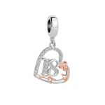 KunBead 18 Happy Birthday Rose Heart Dangle Bead Charms Compatible with Pandora Bracelet for Daughter Granddaughter Sister Best Friend