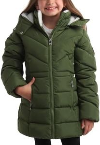 DKNY Girls’ Winter Coat – Heavyweight Anorak Puffer Coat with Cinched Waist – Sherpa Lined Insulated Jacket for Girls (7-16), Size 10-12, Olive Moss Green