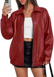 Trendy Queen Womens Leather Jacket, Oversized Spring Going Out & Everyday Statement Piece, Bomber Jackets Fall Moto Coat Red XS