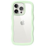 JETech Cute Case for iPhone 15 Pro Max 6.7-Inch, Wave Frame Curly Shape Shockproof Phone Cover for Women and Girls, Clear Hard PC Back (Green)