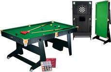 Riley 6ft, 3-in-1 Folding Snooker & Pool Multi Games Table - With Soft Tip Darts Board - Supplied with Snooker & Pool Balls & 2 x Cues