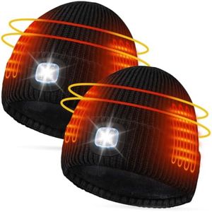 BOYISEN 2 Pack Heated Beanie Hat with Light, Winter Tech Gift for Men Women