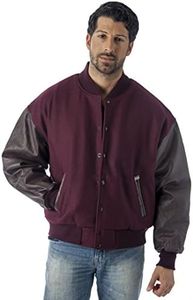 REED Men's Premium Varsity Leather/wool Jacket Made in USA (7XL, Burgundy)