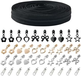 Mylbeter #3 Nylon Coil Zippers by The Yards Black Bulk Zippers 10 Yards with 40PCS Sliders Continuous Zipper Tape for DIY Bag Clothing Sewing Crafts Gold Pull Sliver Slider Zipper for Bags and Purses