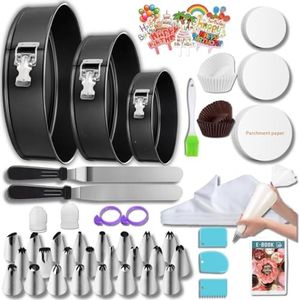 Easynzery 168pcs Cake Pan Sets for Baking + Cake Decorating Supplies: 3 Non-Stick Springform Pans Set (6, 8, 10 inches), Icing Tips – Multi-functional Leak-Proof CheeseCake Pan