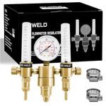 RX WELD Dual Output Argon Regulator, Flow Meter Mig Tig 0-60CFH CGA580 Inlet 5/"8 UNF-18RH Outlet 2 Year Warranty