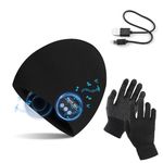 TAGVO Bluetooth V5.0 Beanie with Touchscreen Gloves Set, Unisex Winter Warm Knitted Wireless Bluetooth Headset Music Hat for Running Skiing Hiking, Tech Gifts for Men and Women