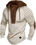 ShallWe Men's Henley Shirt Hooded Long Sleeve Lace Up Vintage Solid Casual T-shirt Tactical Patchwork Western Tee Sports, Beige, Medium