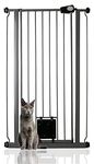 Bettacare Pet Gate with Lockable Cat Flap, Narrow, 68.5cm - 75cm, Slate Grey, 104cm in Height, Extra Tall Narrow Dog Safety Barrier with Cat Flap, Easy Installation