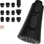 Hibbent Pull Down Kitchen Faucet Spray Head Replacement, 3-Function Kitchen Sink Spray Nozzle with 9 Adapters Compatible with Most Faucets(G1/2), Matte Black