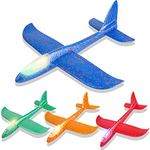 JOYGOGO 4 Pack LED Airplane Toy, 17.5'' Large Glider Planes for Kids, 2 Flight Mode Throwing Foam Plane, Aeroplane Toys, Outdoor Sport Game Toys, Gifts for 3 4 5 6 7 8 9 Years Old Boys Girls