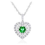 .925 Sterling Silver, Heart Cut Gemstone & Lab Grown White Sapphire Three Heart Halo Pendant Necklace - 20” - Choice of Color, Metal, Emerald