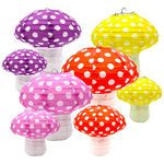 Timisea 8pcs Multi Color mushroom shaped paper lanterns, Hanging lanterns, Ceiling Hanging Ornaments, Perfect for Forest Jungle Themed Party Decor, Nursery Party Backdrop, (8 inch&12 inch)