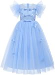 Girls Flower Vintage Floral Lace Butterfly Floor Length Dress Wedding Party Evening Formal Pegeant Dance Gown, Blue Butterfly, 13-14 Years