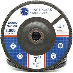 Benchmark Abrasives 7" x 7/8" Premium High Density Jumbo Zirconia Type 27 Flap Discs for Angle Grinder, Sanding Discs, Finishing - Grinding Wheels 7 Inch (80 Pack) - 80 Grit